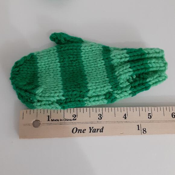 Vintage Handmade Crochet Mittens Kids M 2pc Green Stripe Winter Gloves - Picture 5 of 6